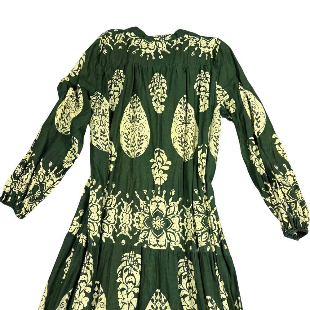 ZARA XXL Green Paisley Cotton Tiered Maxi Dress Long Sleeve Modest Cottagecore - Picture 8 of 9